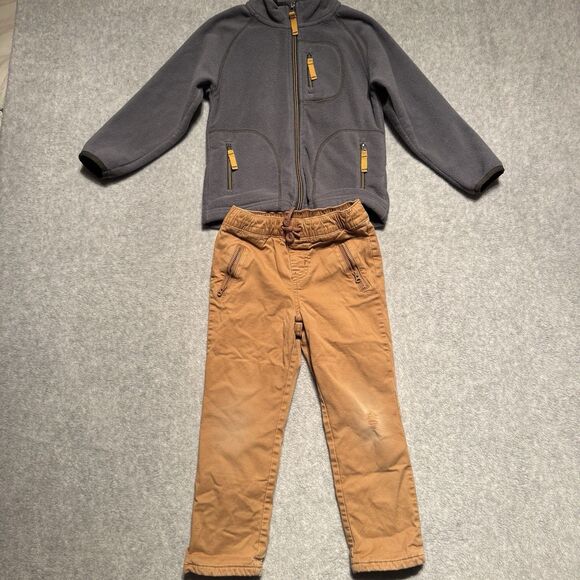 Hanna Andersson Fleece Full Zip Sweater Boys 4T Bundle Lined Pants John Deere - Picture 3 of 8